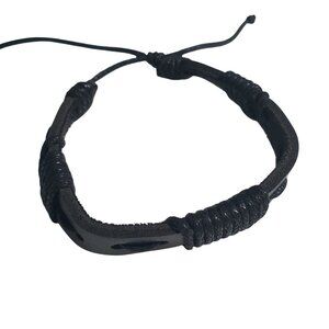 Adjustable Black Braided String Leather Bracelet Handcrafted Minimalist Design